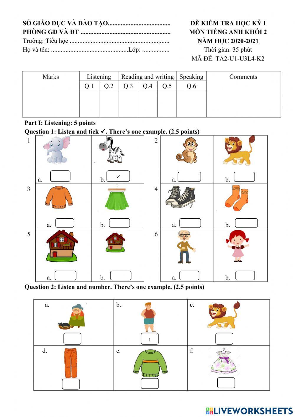 Đề kiểm tra thử học kỳ 1 - Test 1