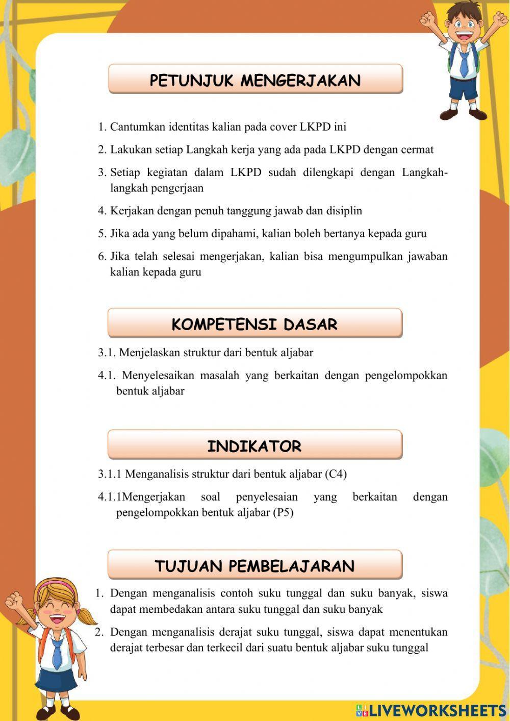 LKPD Menyederhanakan Bentuk Aljabar