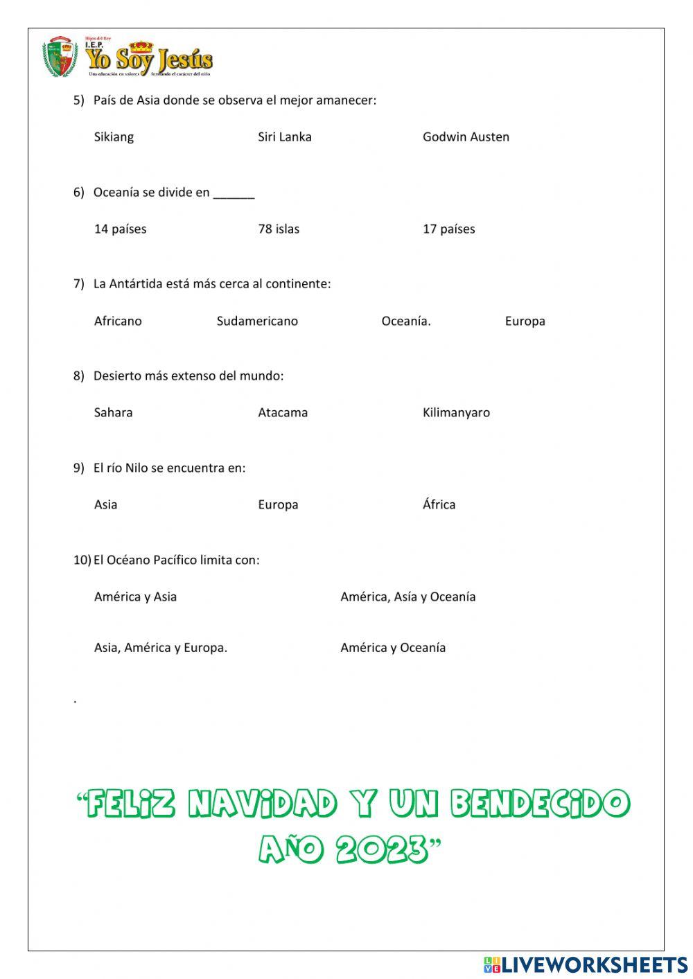 Evaluación de geografía