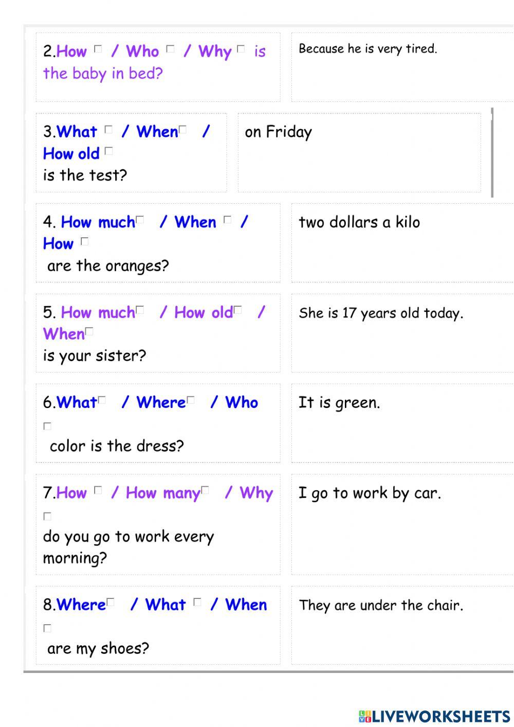 Question words, word classes, talking about your job + exercises