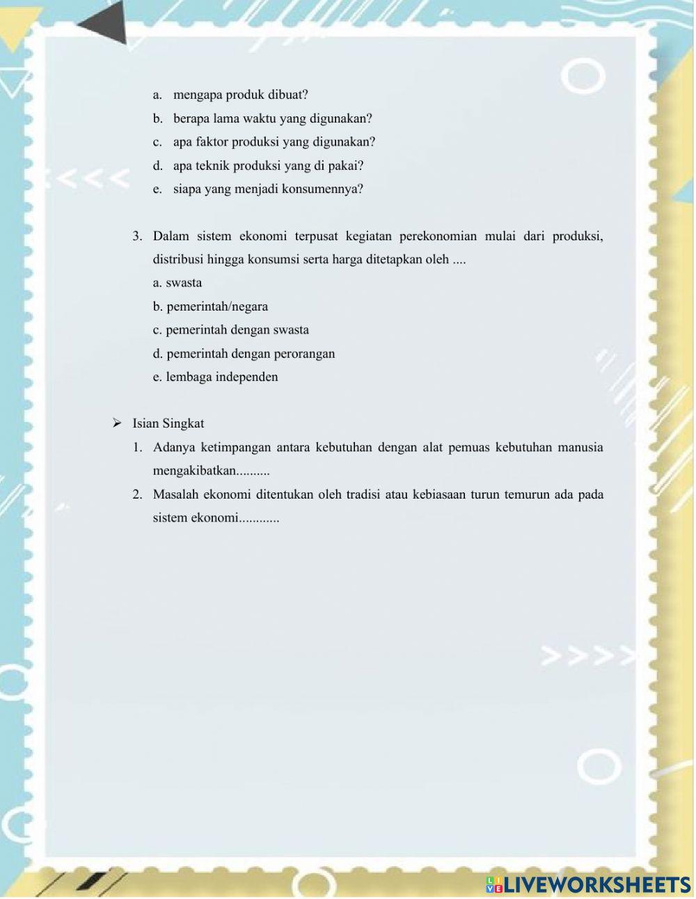 E-LKPD Materi Masalah Ekonomi Dalam Sistem Ekonomi