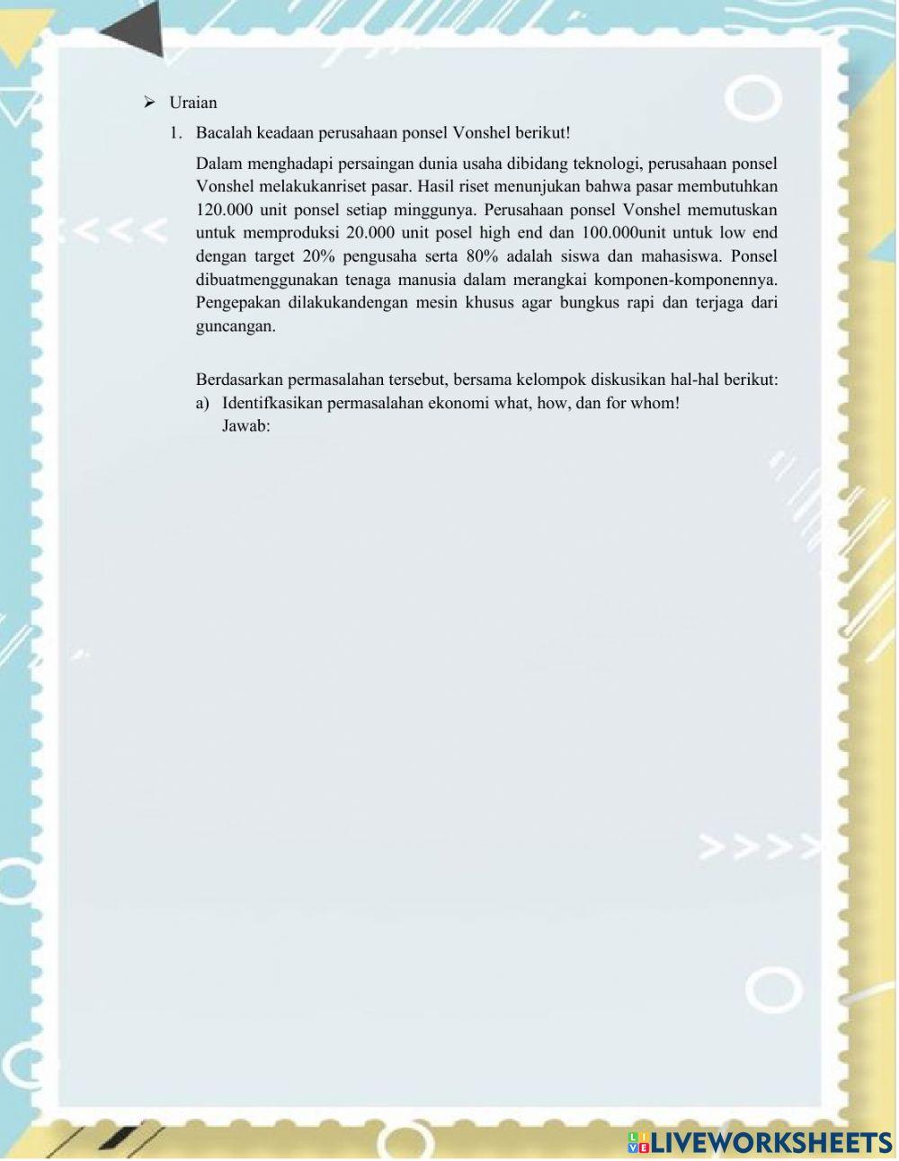 E-LKPD Materi Masalah Ekonomi Dalam Sistem Ekonomi