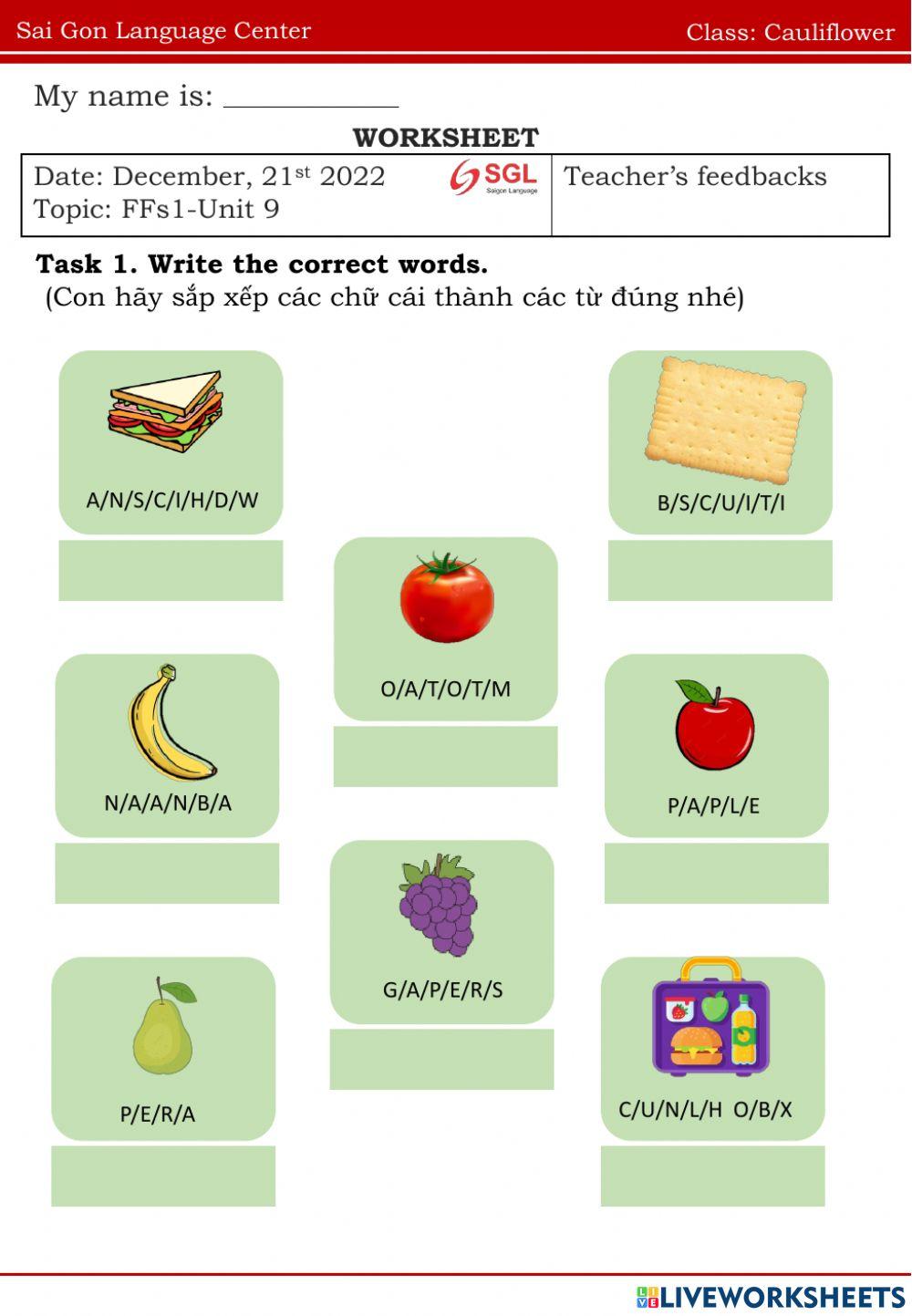 FF1- Unit 9: Lunch box!