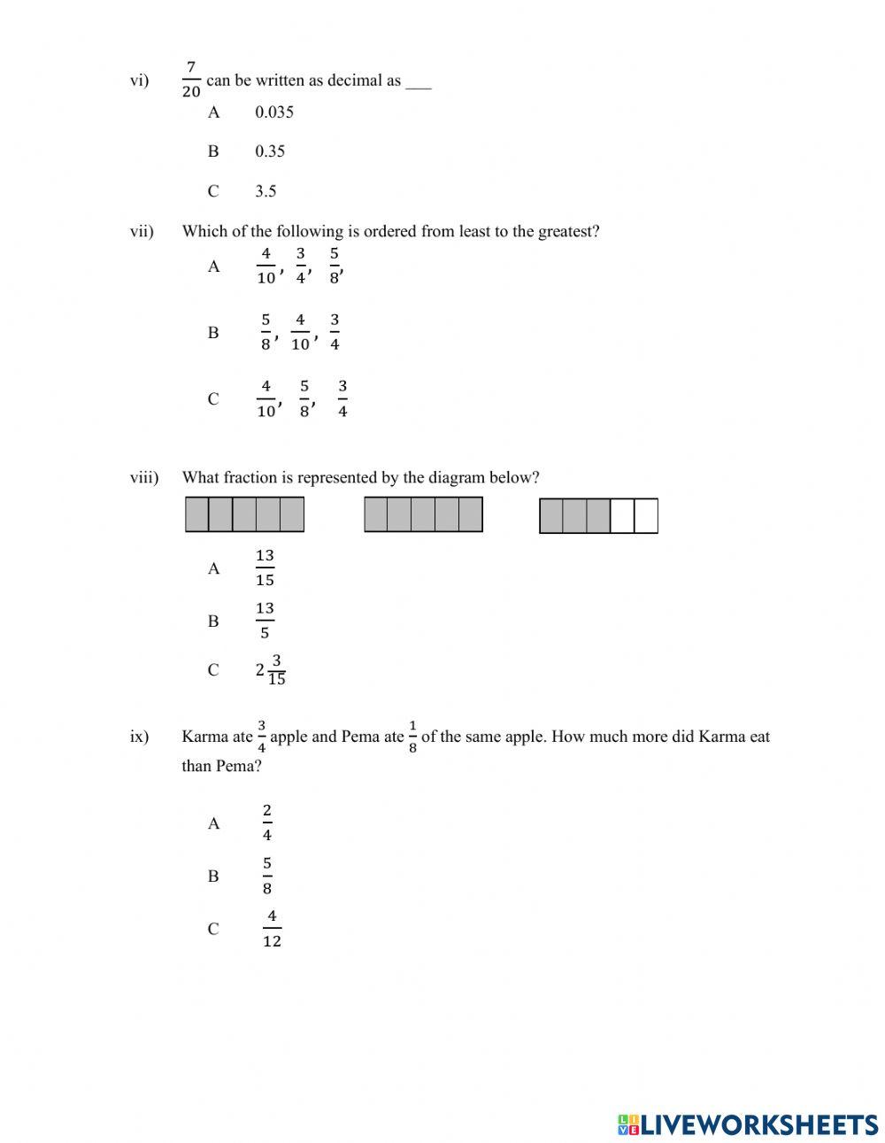Number and operations Number and operations