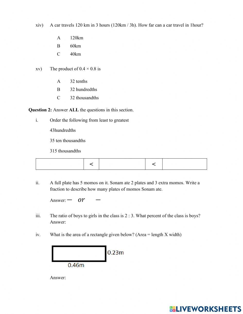 Number and operations Number and operations