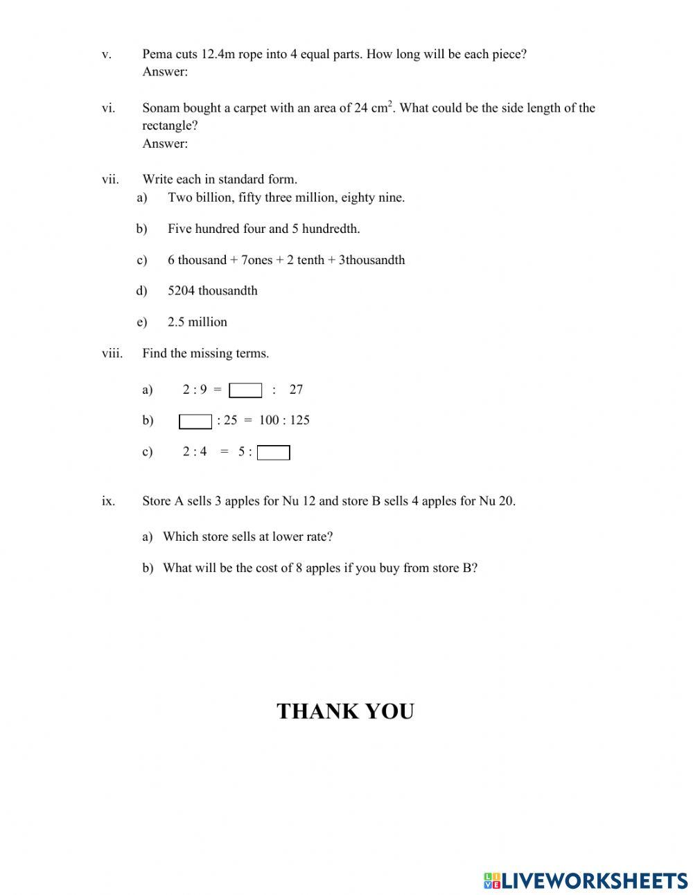 Number and operations Number and operations