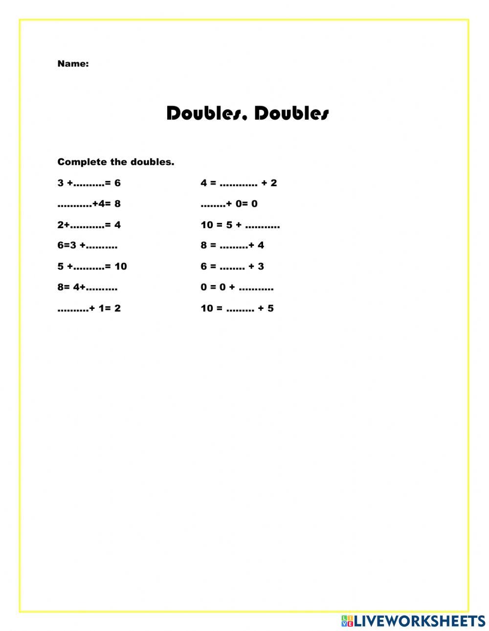 Doubles worksheet online exercise for Live Worksheets