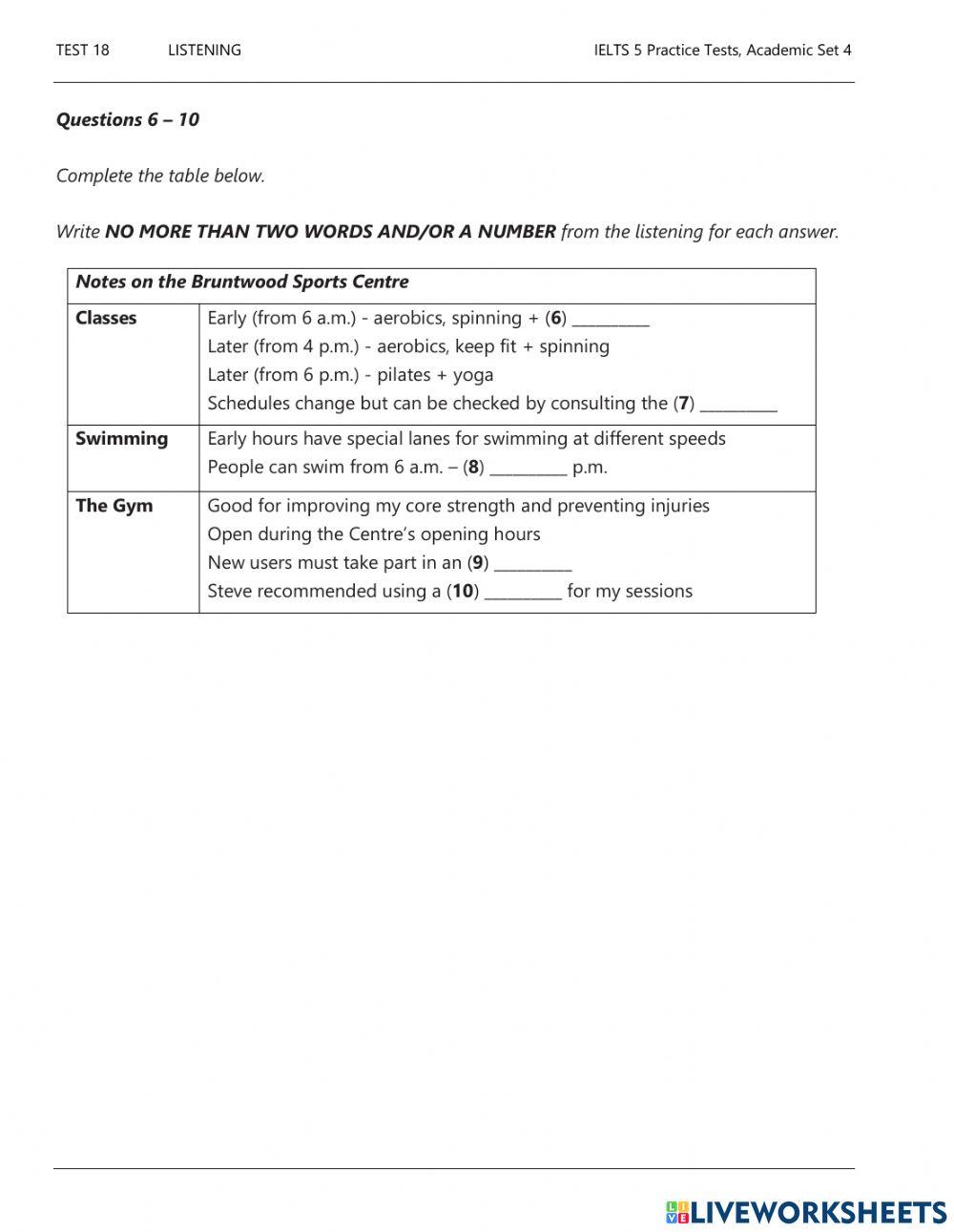 Ielts Listening - Final Test Ielts Listening - Final Test