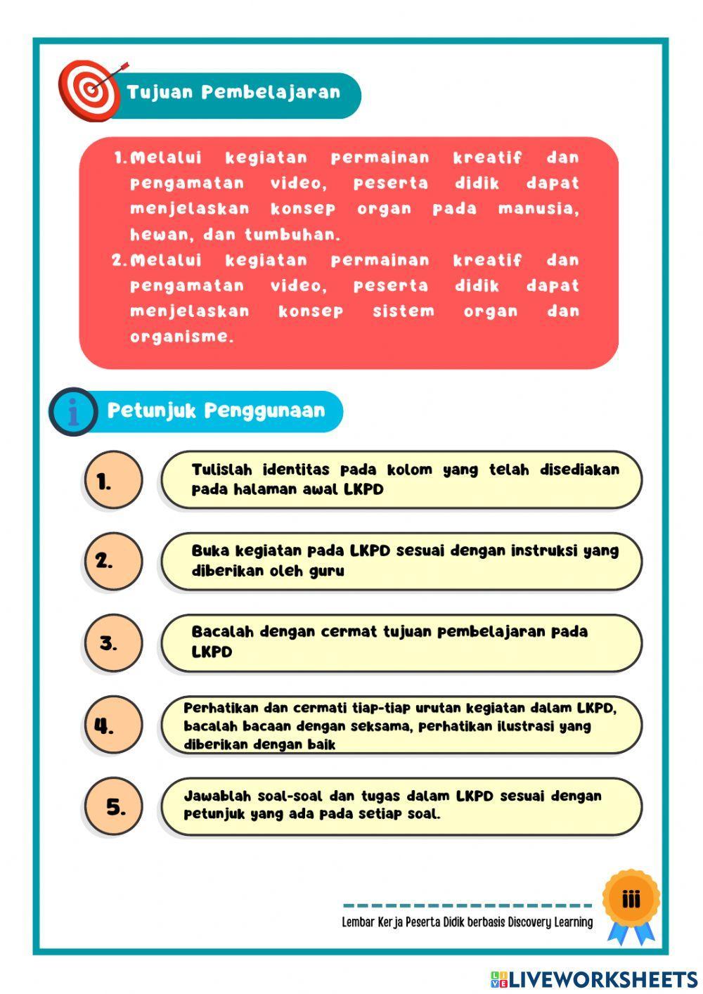 Kegiatan 4 LKPD berbasis Discovery Learning Sistem Organisasi Kehidupan