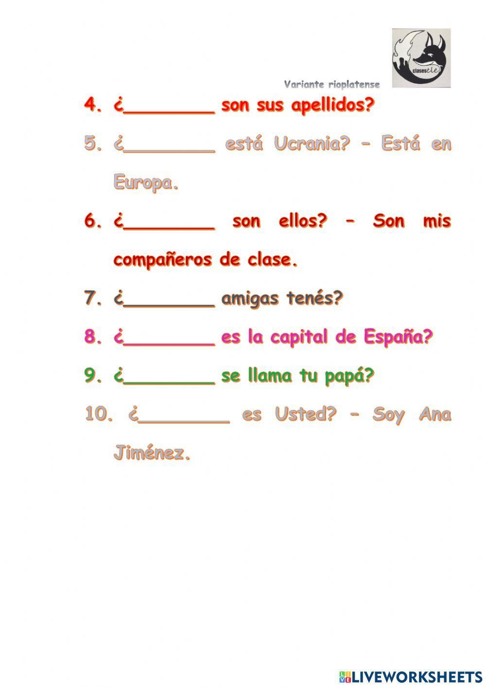Pronombres interrogativos variante rioplatense