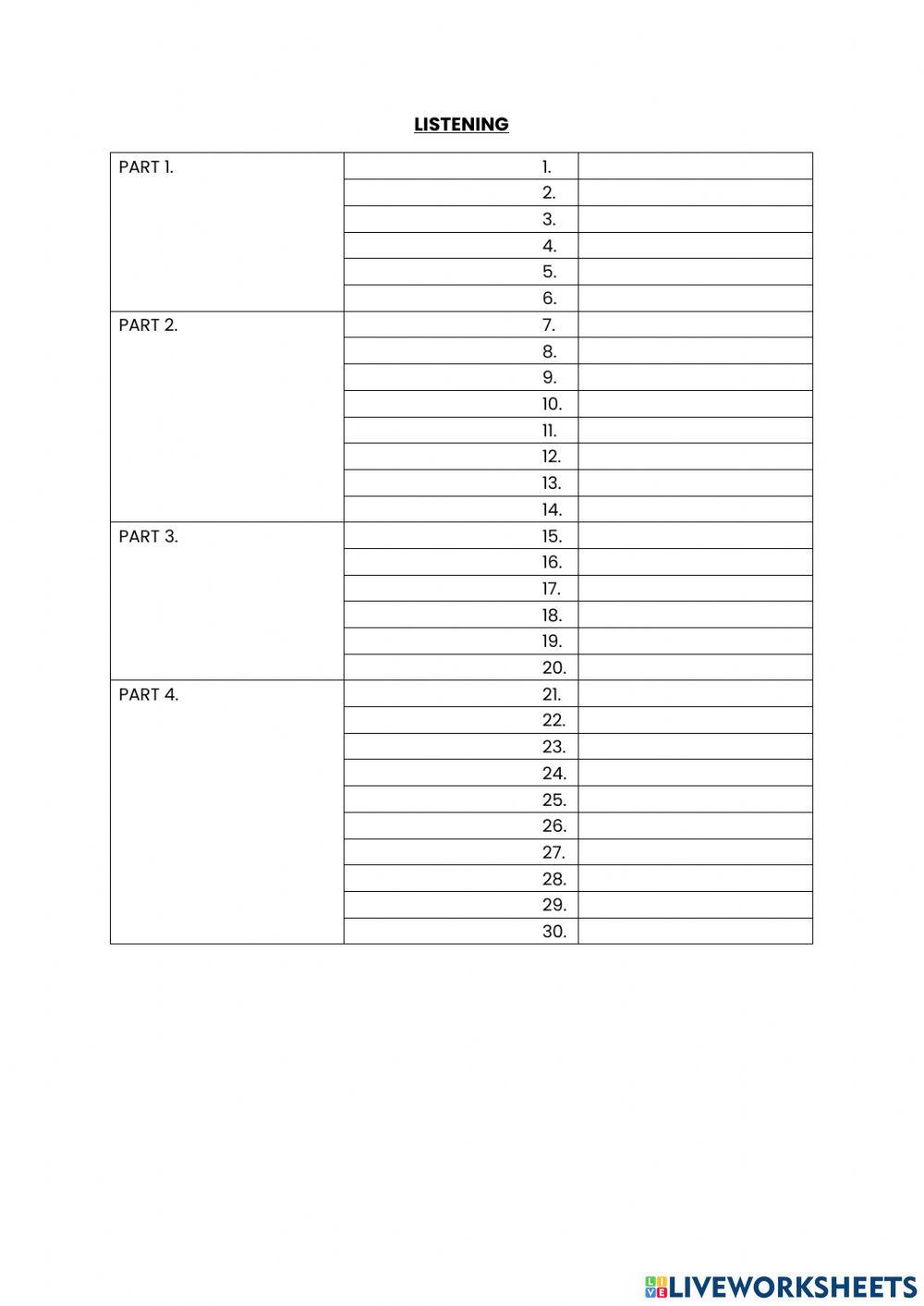 C1 Advanced (Sample Paper 1): Answer Sheet