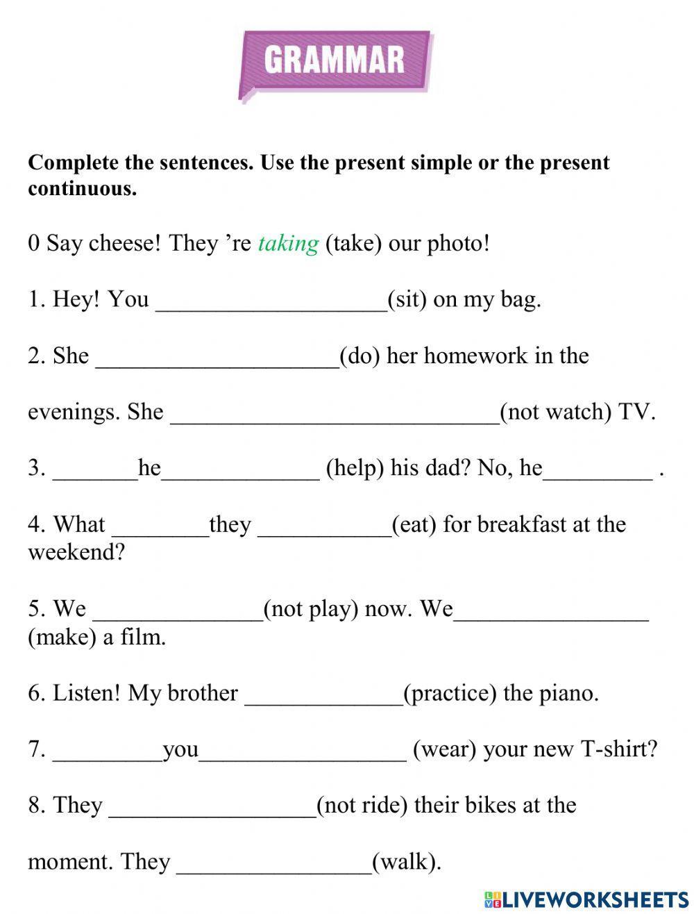 Complete the sentences. Use the present simple or the present continuous.