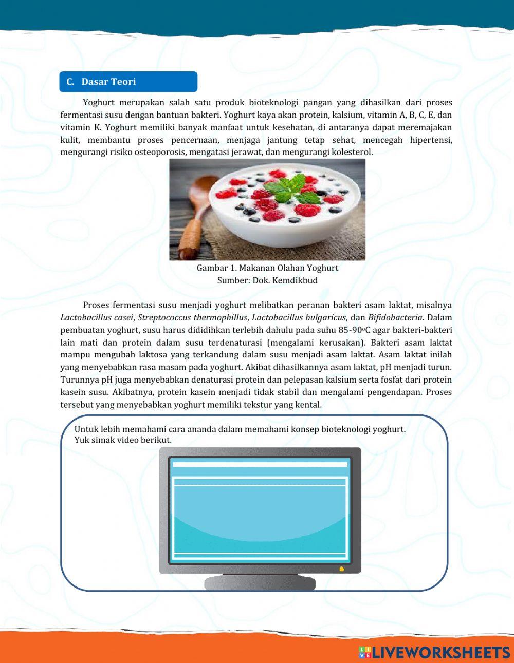 E-lkpd bioteknologi pangan yoghurt jamu beras kencur