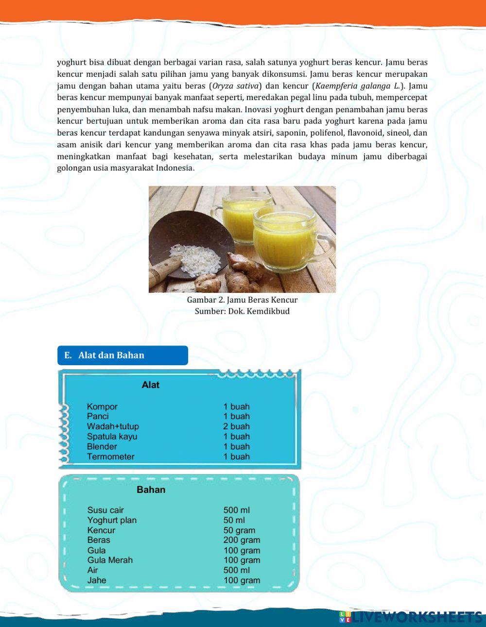 E-lkpd bioteknologi pangan yoghurt jamu beras kencur