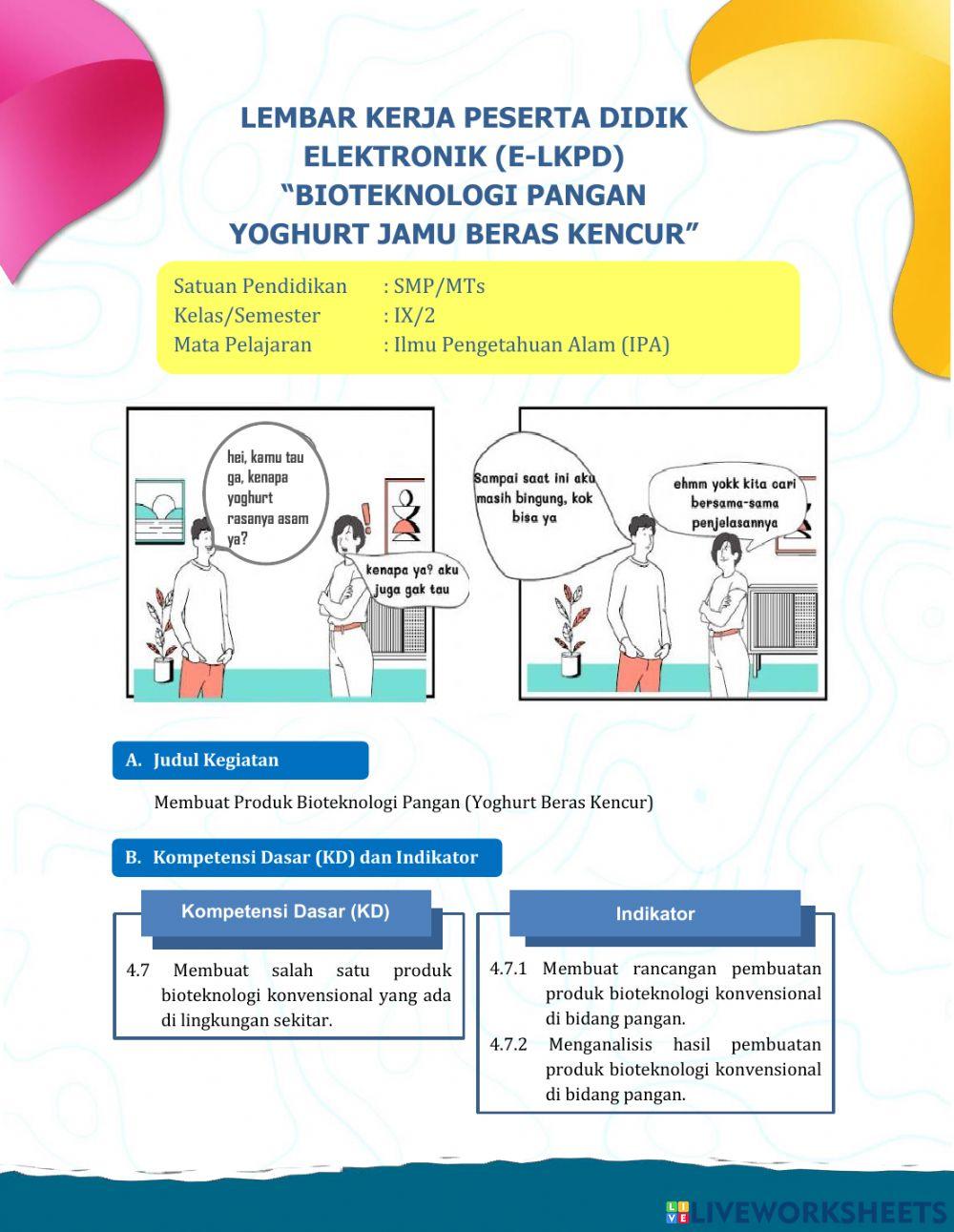 E-lkpd bioteknologi pangan-yoghurt jamu beras kencur