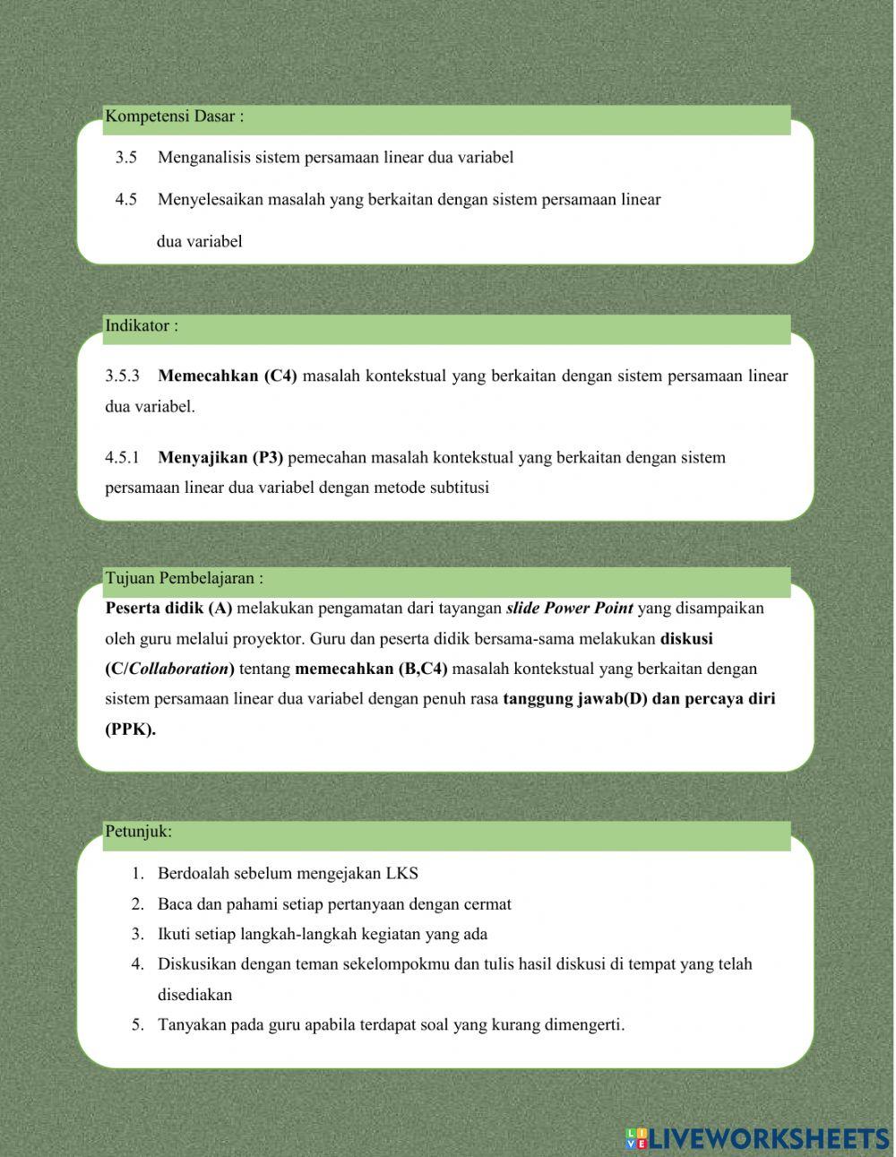 Sistem Persamaan Linear Dua Variabel (SPLDV)