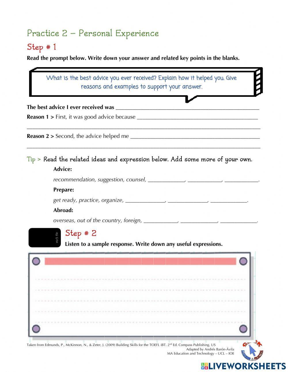 Speaking Ex. - TOEFL (Questions 1-2)