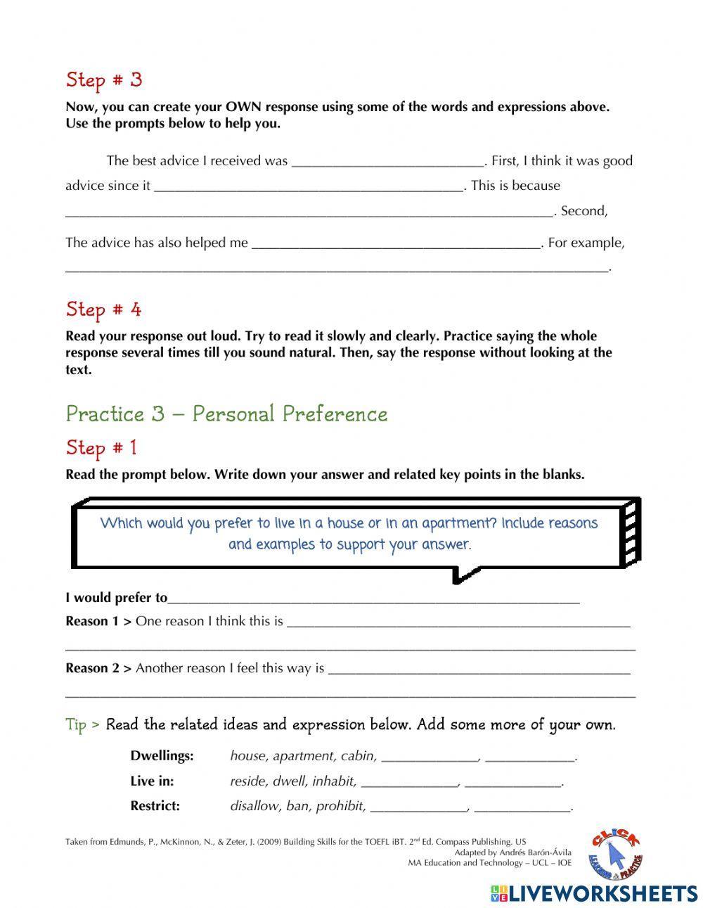 Speaking Ex. - TOEFL (Questions 1-2)