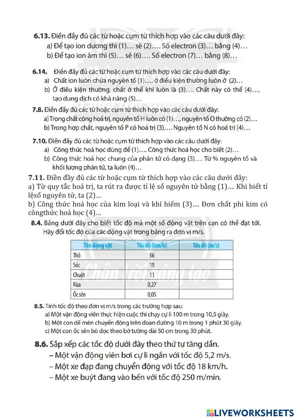 Lớp 7 - KHTN - Ôn thi HK I