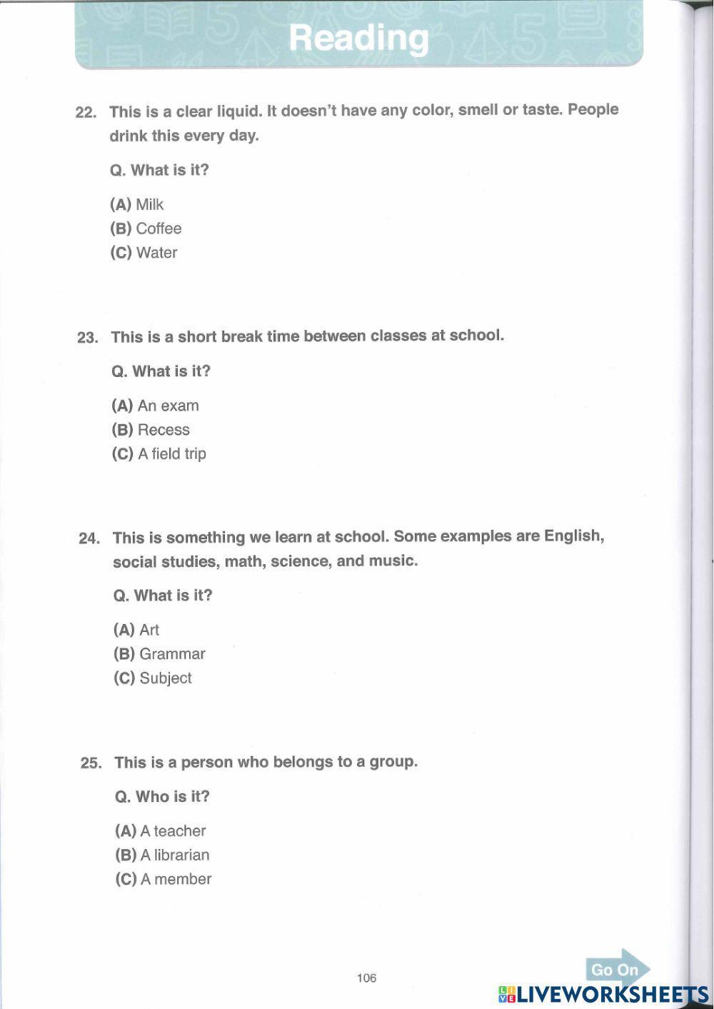 Toefl Primary 1 Book 3 Practice Test READING