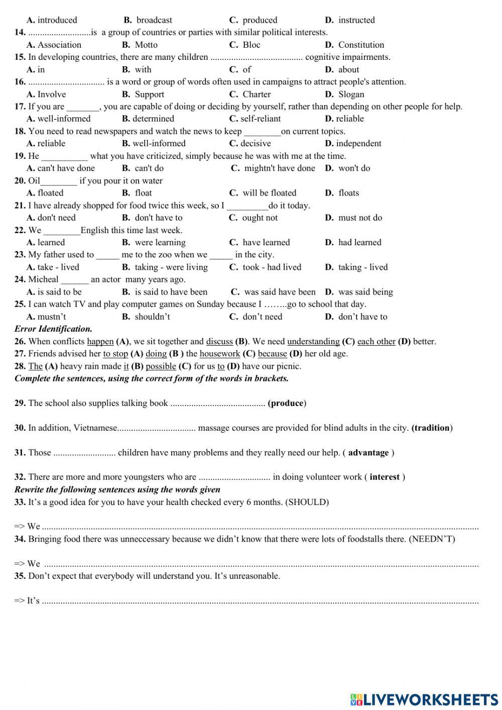 Revision for the first final term