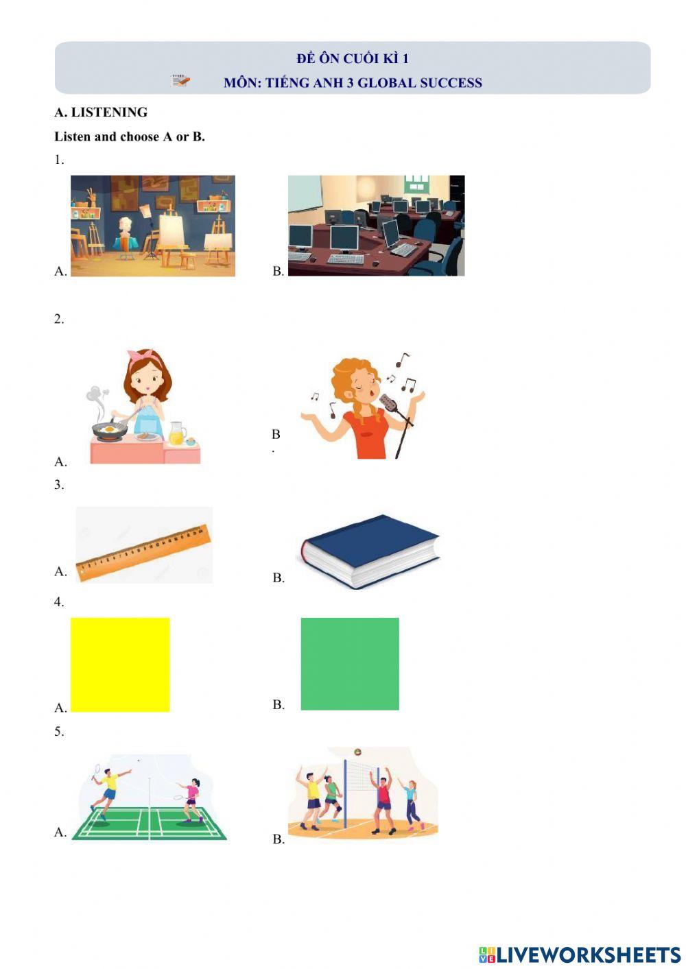 Đề ôn cuối kì 1  môn: tiếng anh 3 global success