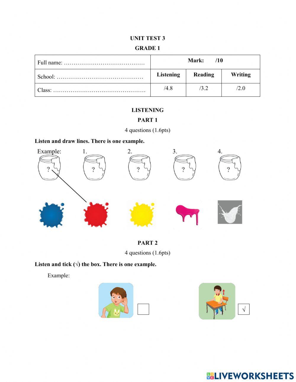 Smart start 1 unit 3 test