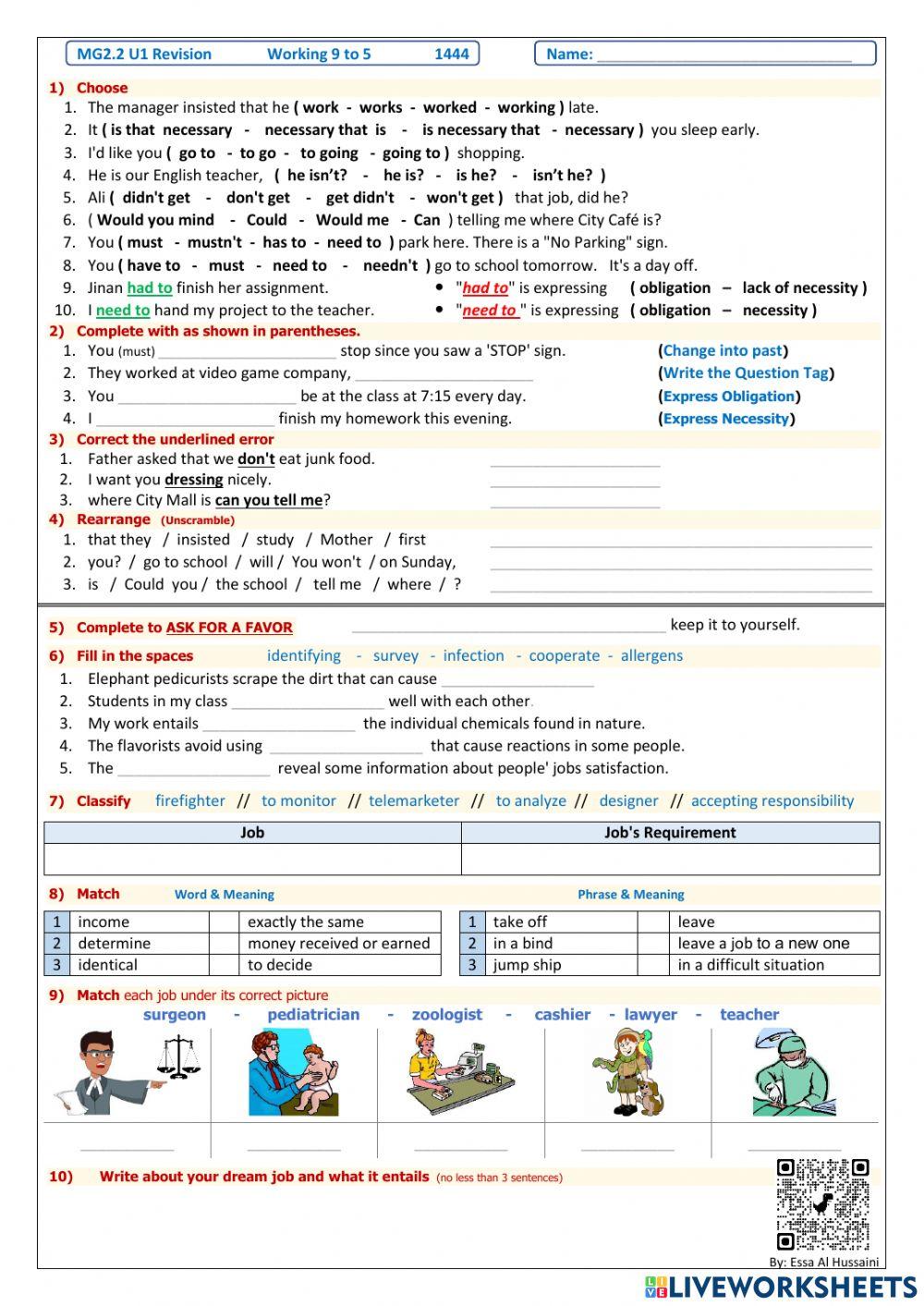 MG2.2 U1 Revision - Working 9 To 5 worksheet | Live Worksheets MG2.2 U1 Revision - Working 9 To 5 worksheet | Live Worksheets