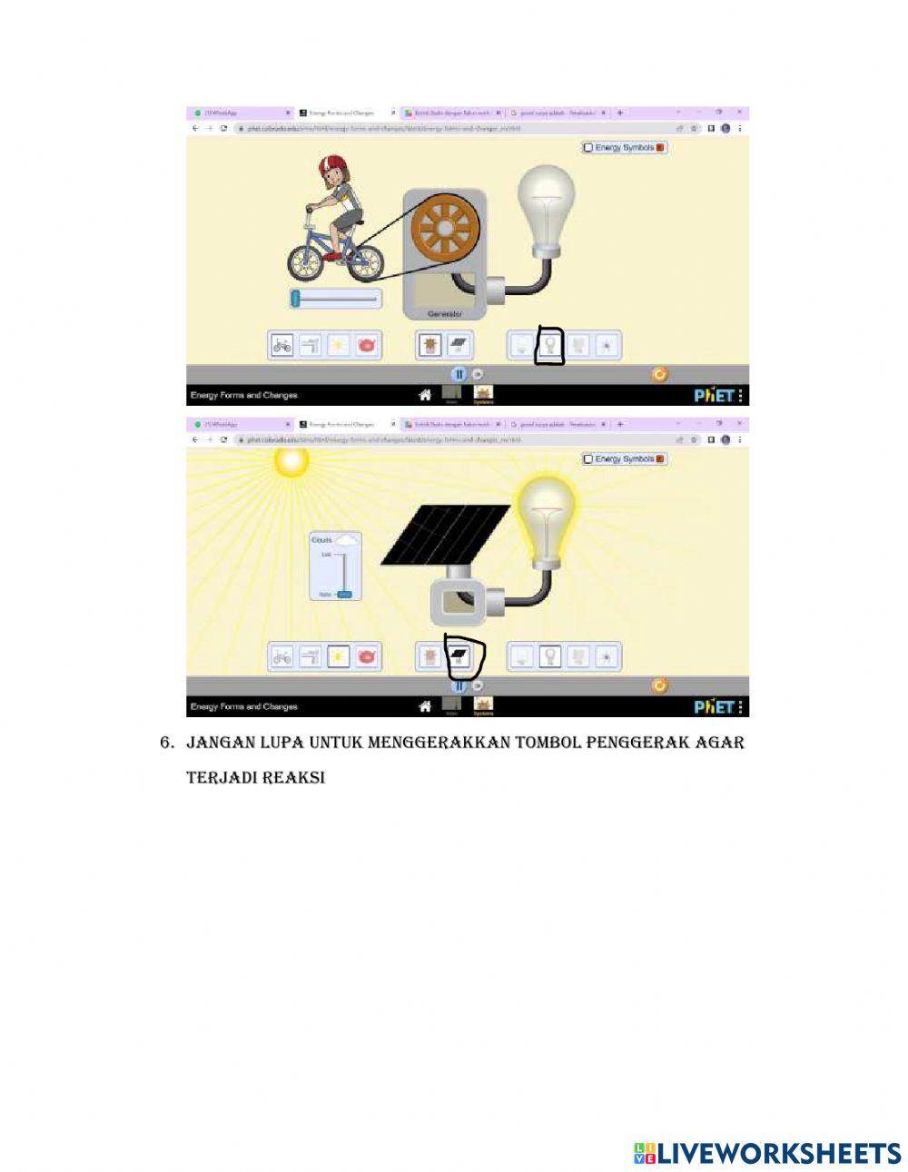 Meengubah energi air, surya, gerak, dan uap menjadi listrik