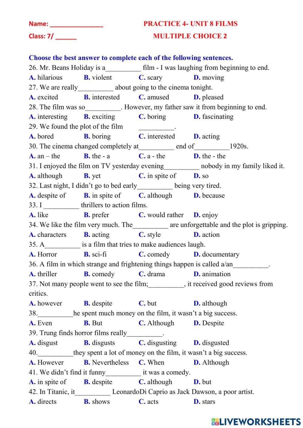 English 7 unit 8- practice 4