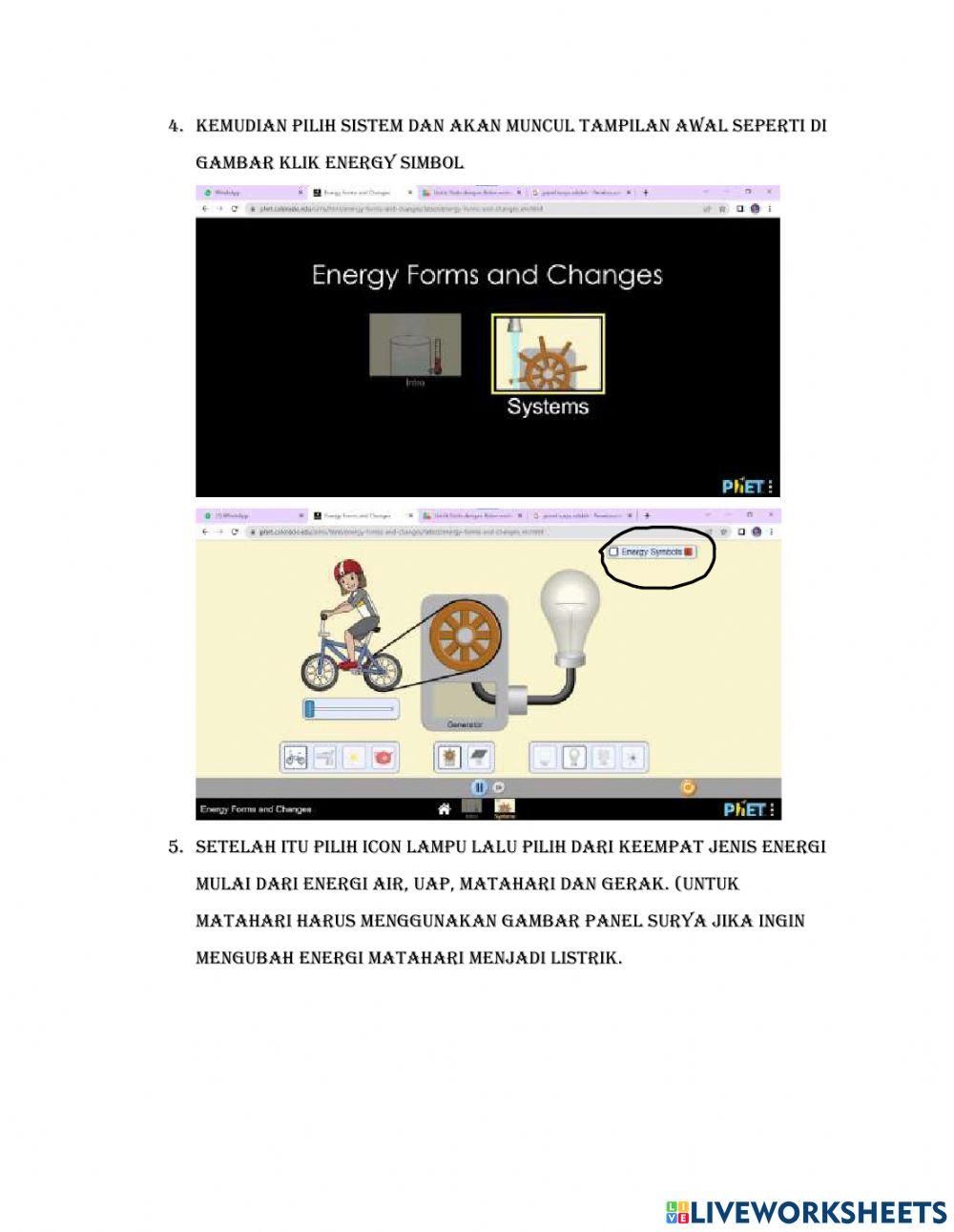 Mengubah energi gerak, air, surya, dan uap menjadi listrik