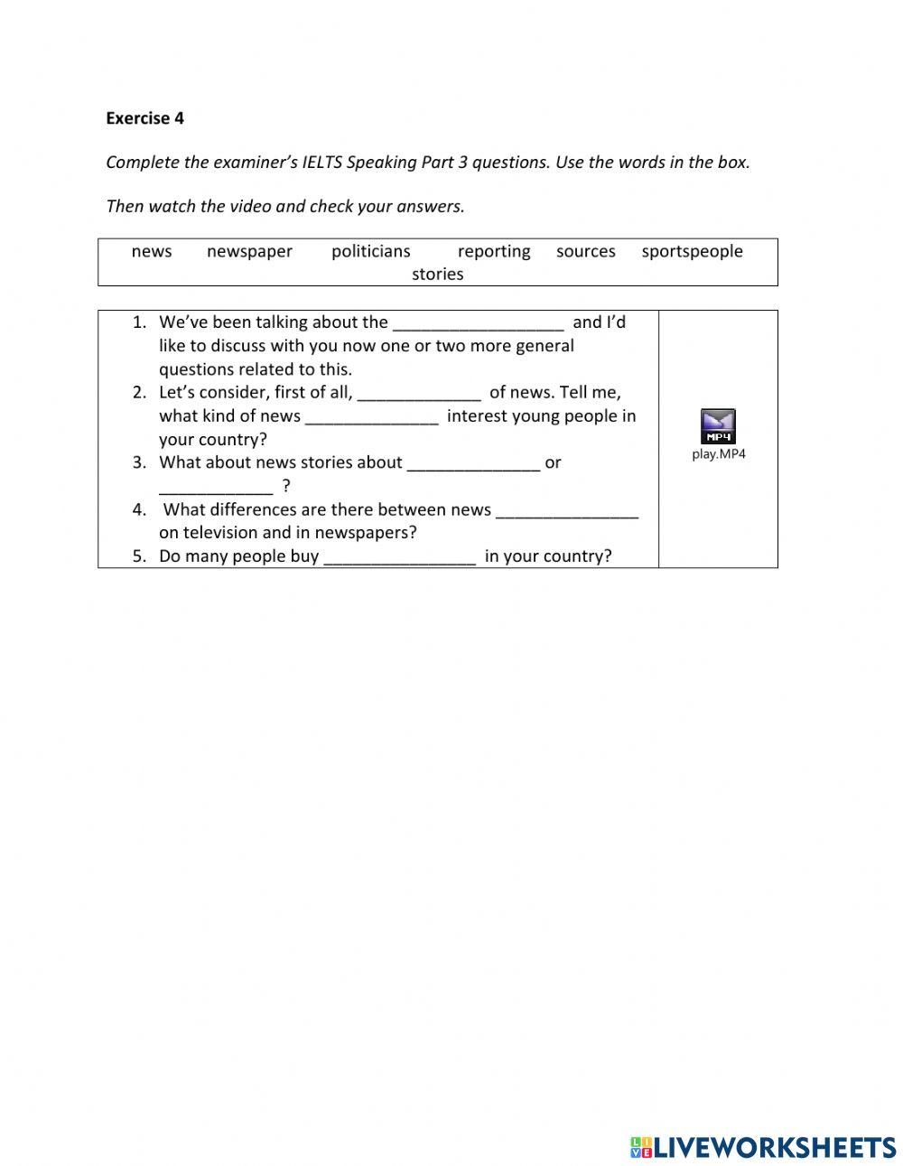 IE2, Unit 3, Speaking, Exercise 4