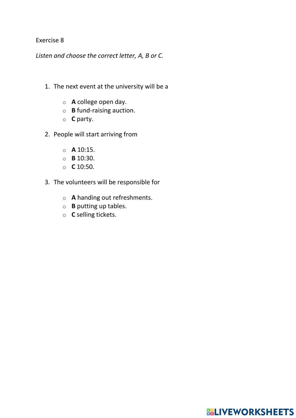 IE3, Unit 3, Listening, Exercise 8