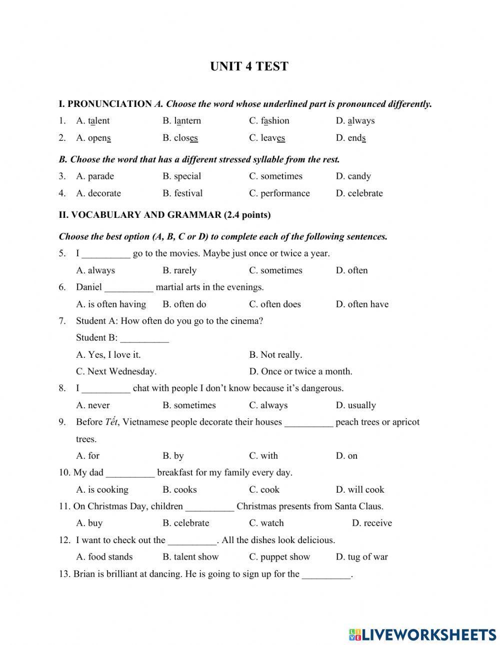 Festivals and free time