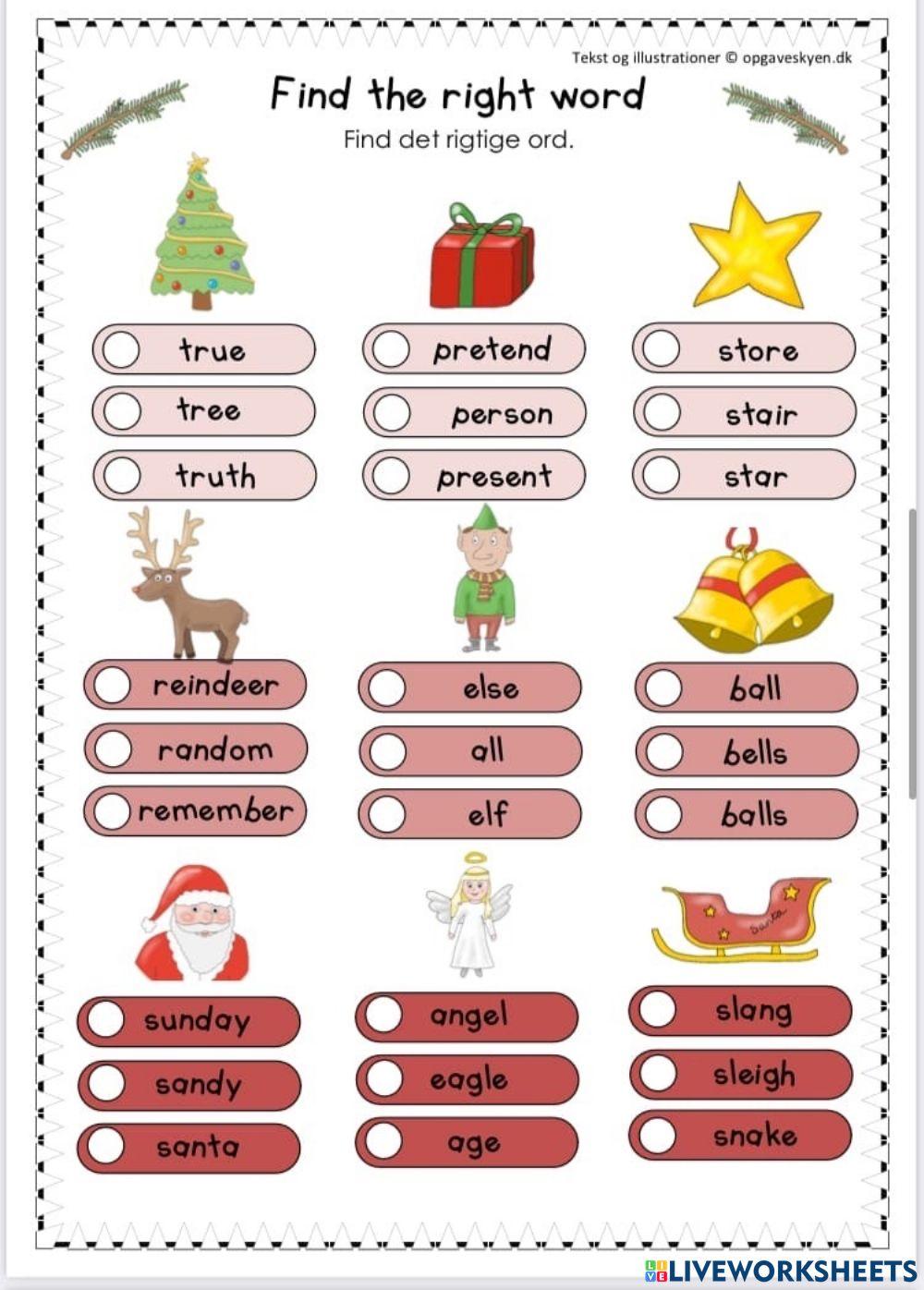 Multiple choice Christmas vocabulary