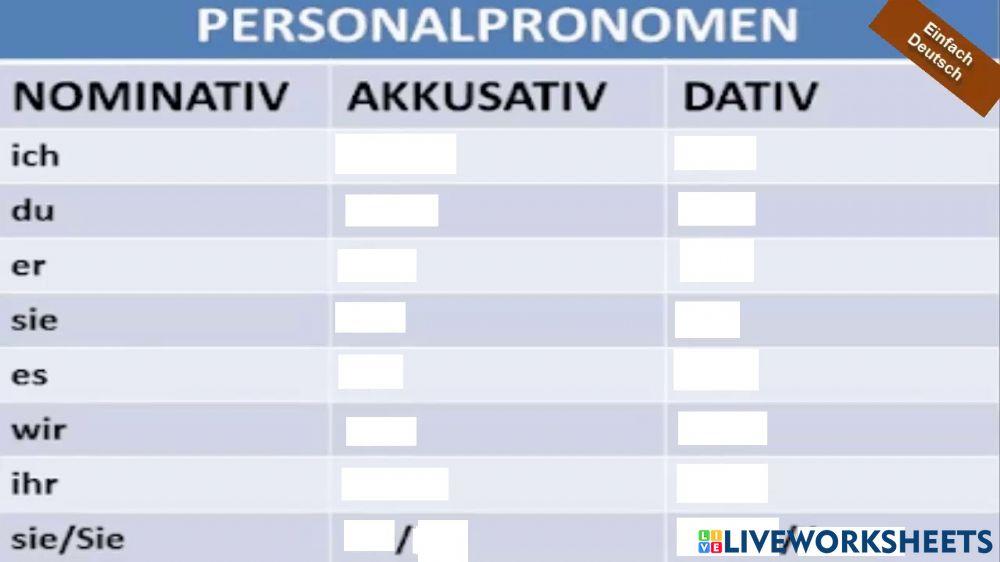 Personalpronomen Im Dativ Und Akkusativ übungen Pdf www.liveworksheets.com