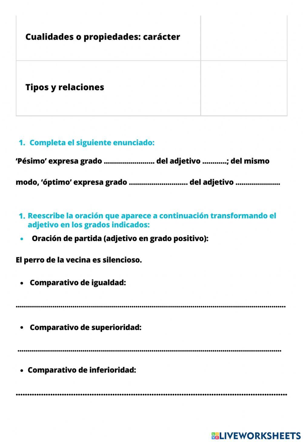 Ejercicios de adjetivos