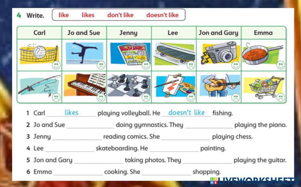 Likes-dislikes worksheet for Grade 3 | Live Worksheets