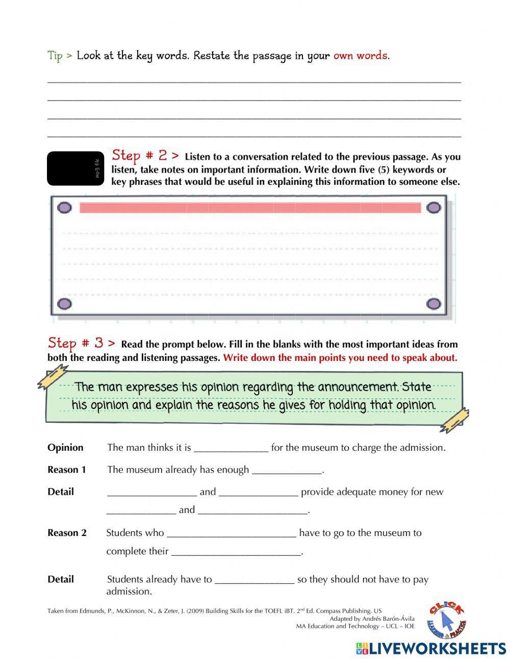 Speaking Ex. - TOEFL (Questions 3-4)