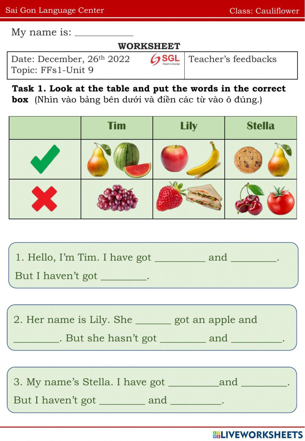 FF1-Unit 9: Lunch time!