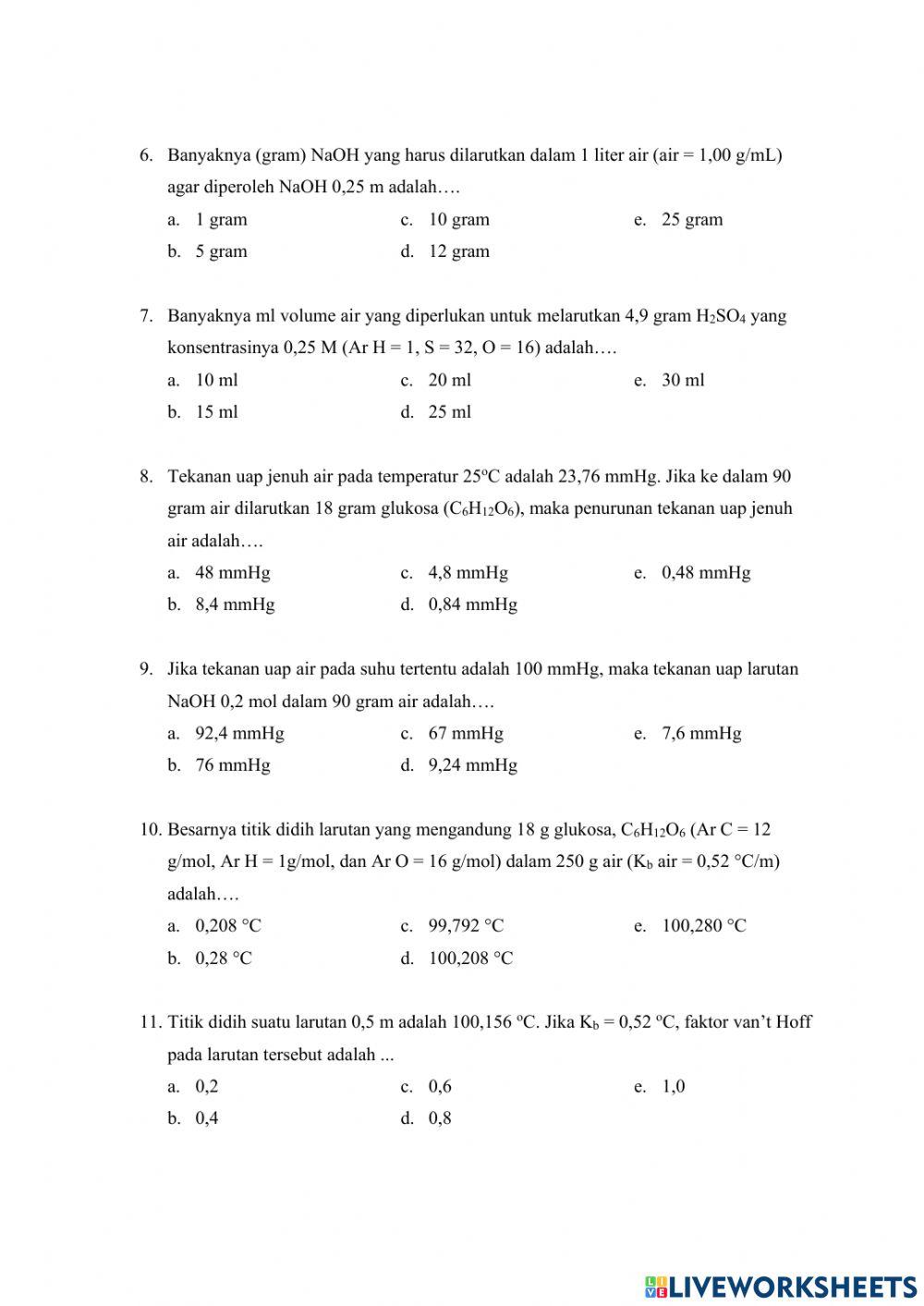 Evaluasi Akhir Sifat Koligatif Larutan
