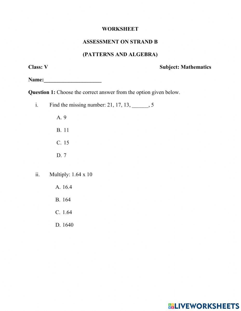 Assessment on strand B
