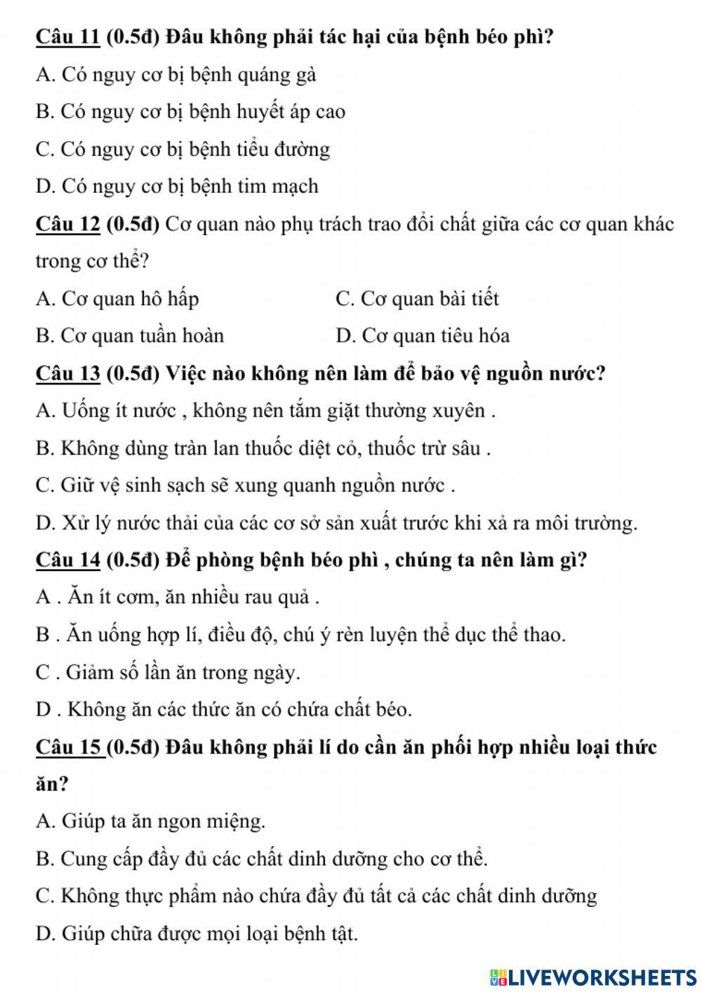 Ôn khoa học CKI lớp 4