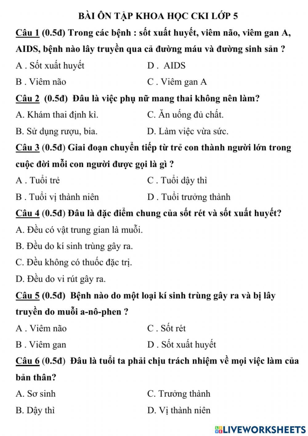 Ôn khoa học CKI lớp 5