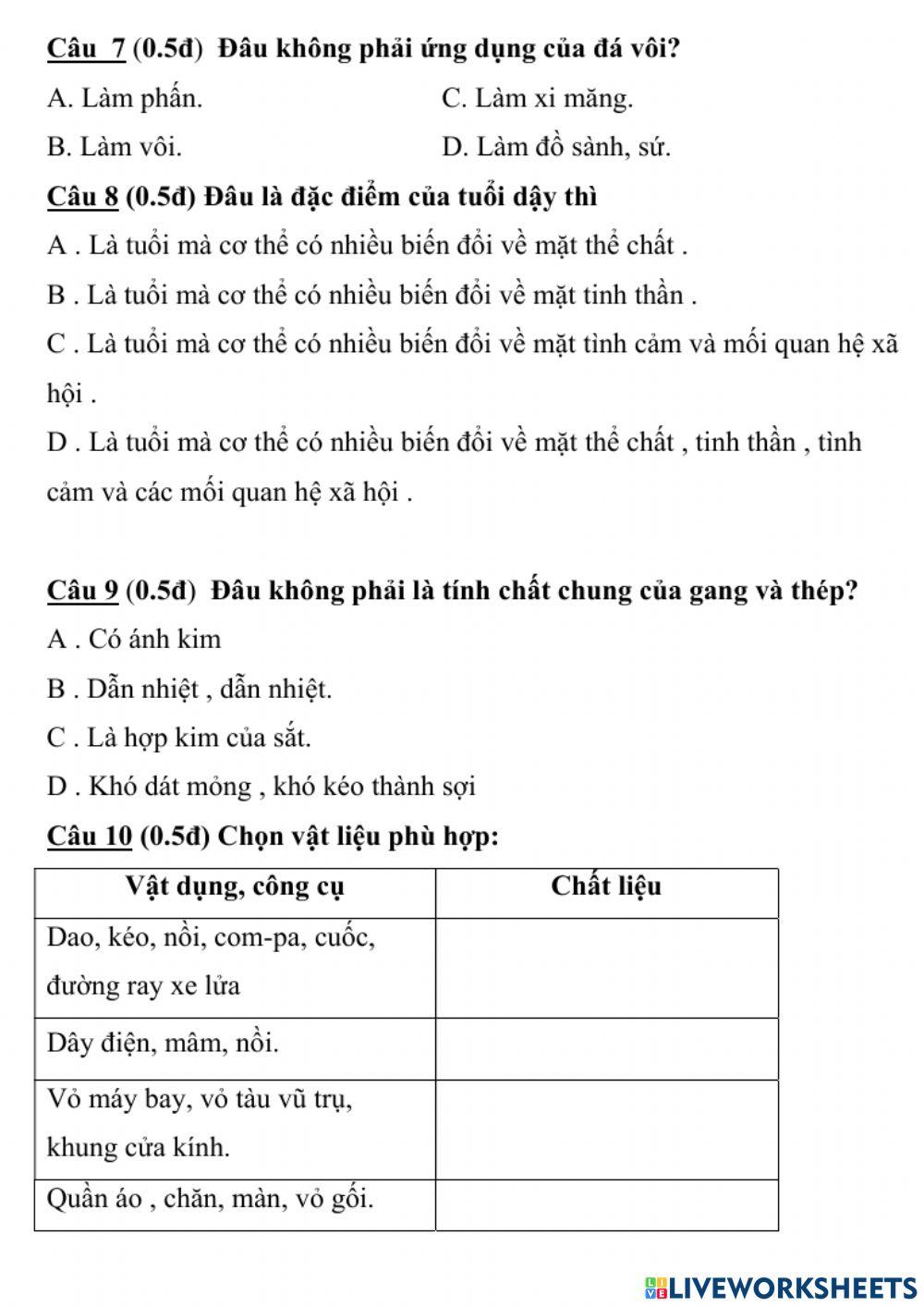 Ôn khoa học CKI lớp 5