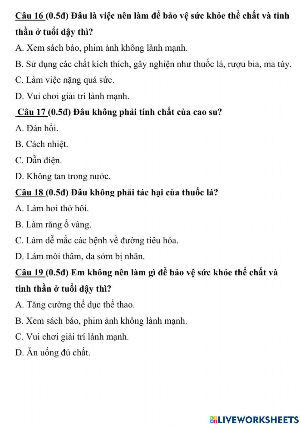 Ôn khoa học CKI lớp 5