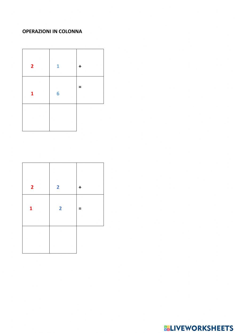 Operazioni in colonna