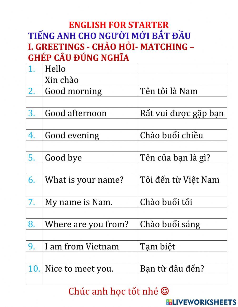 English for starter test