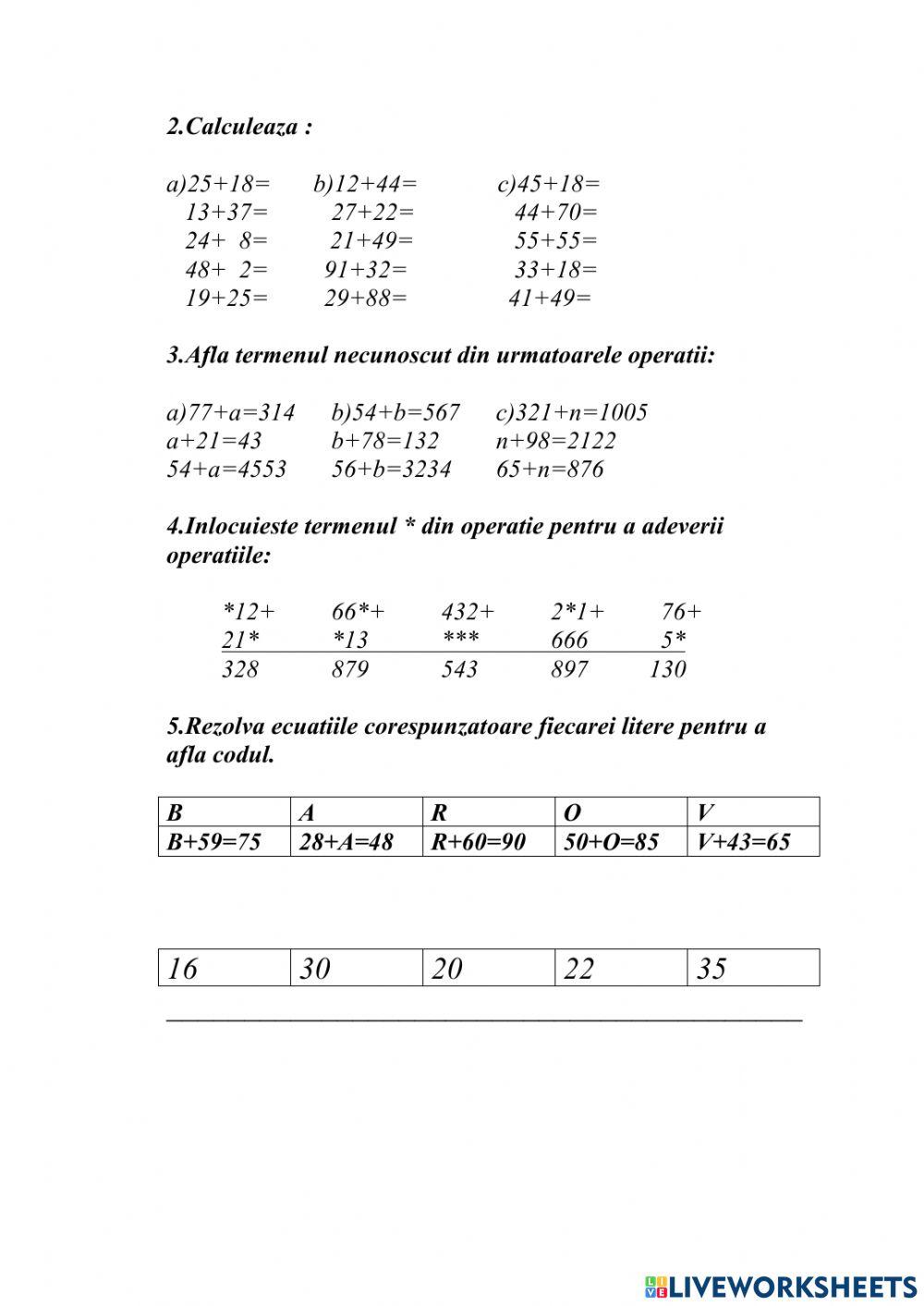 Adunarea numerelor in concentru 0-1000 cu trecere peste ordinul