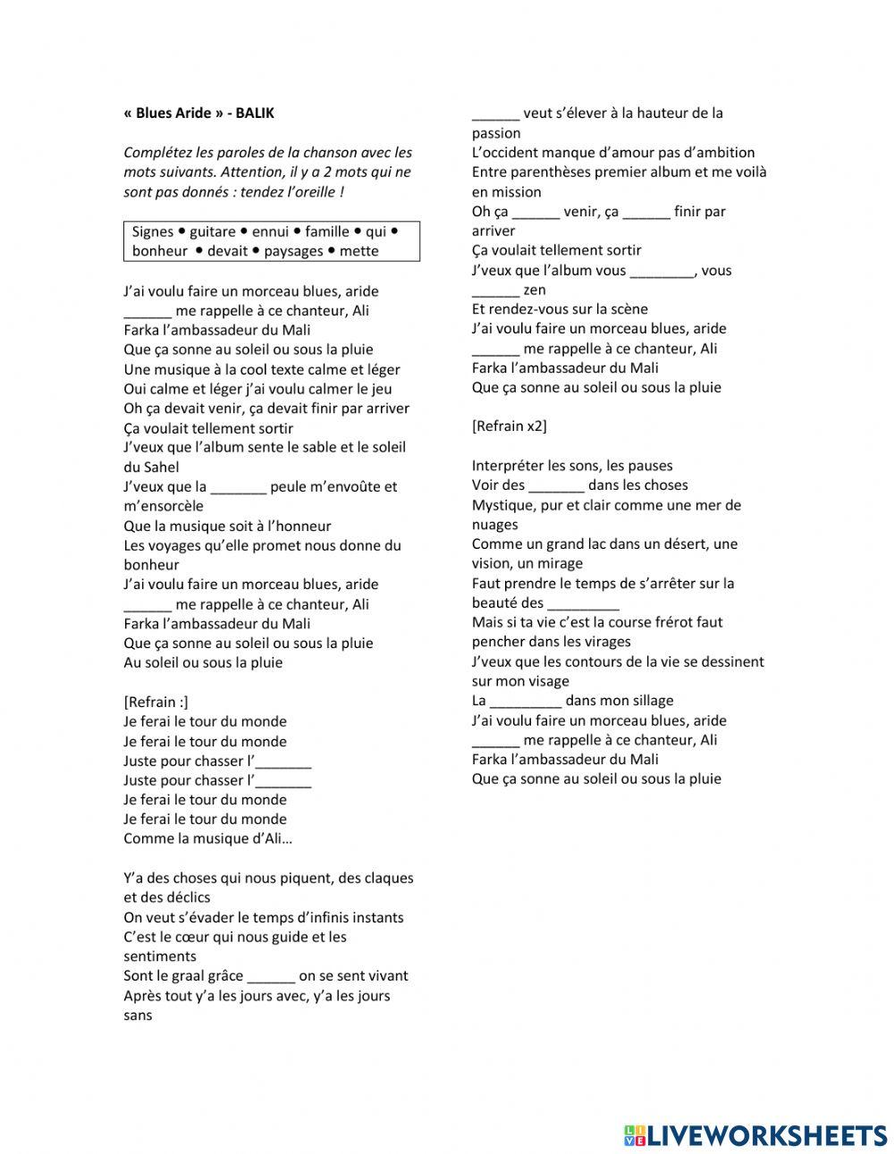 Chanson « Blues aride »